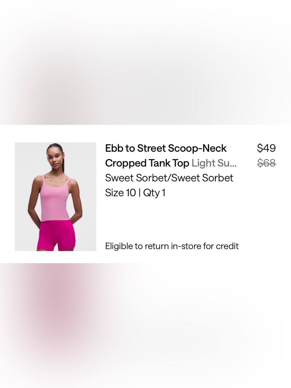 Lululemon Scoop-Neck Cropped Tank Top - Sweet Sorbet Pink size 10